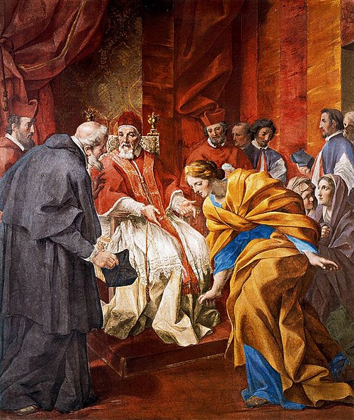Anselm of Canterbury, exiled by William II, travels to Rome, meets Urban II, ca. 1097-1098 (Giovanni Romanelli) (1610-1662) Galleria dei Romanelli, Vatican, Roma